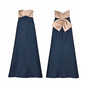 Sachin & Babi Strapless Colorblock Gown Size 6 Pink Navy Satin Bow Back